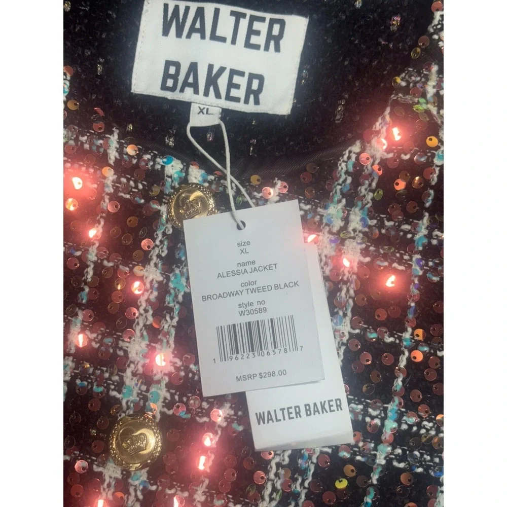 Walter Baker‎ Alessia Jacket Women's XL Broadway Tweed Black Cropped Fringe Hem